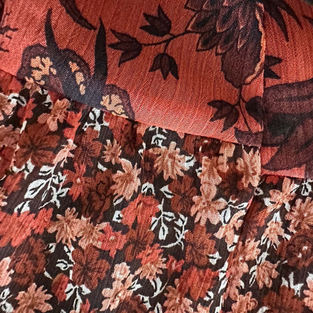 Zara | Red Floral Long Sleeve V-Neck Midi Dress Women’s Size L - Picture 5 of 5
